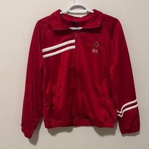 BDG Red Zip-Up Track Jacket with White Stripes and Daisy